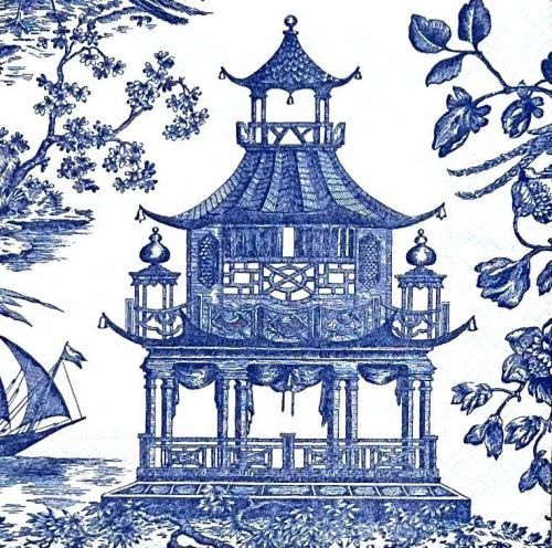 ペーパーナプキン（33）caspari：（5枚）CHINOISERIE TOILE PAGODA BLUE（コロニアル・ウィリアムズバーグ） - CA119