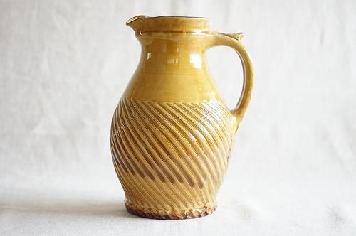 布志名焼 ピッチャー 高さ14.9cm 民芸 昭和レトロ （黄7）（小代