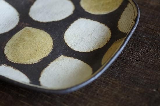 市岡 泰 四角 丸 プレート 2枚 セット 陶器 器 作家