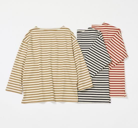 argue French Antique Border Pullover・RED カットソー(長袖/七分)
