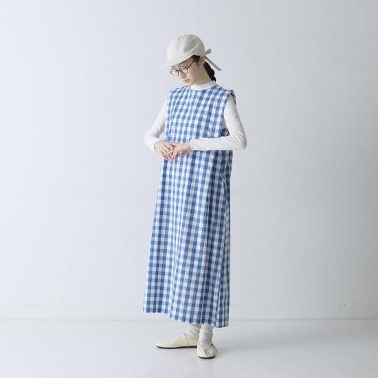 40％OFF】コットンギンガムタックショルダーワンピース・19