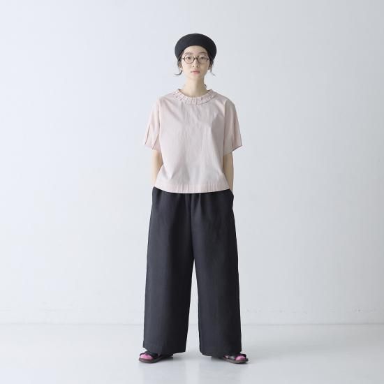 LCB-2502-002 パンツ ワイド ストレート ロング リネン混 デイリ 高身長 綿混ストレッチセミワイドパンツ 丈長め・トールサイズ