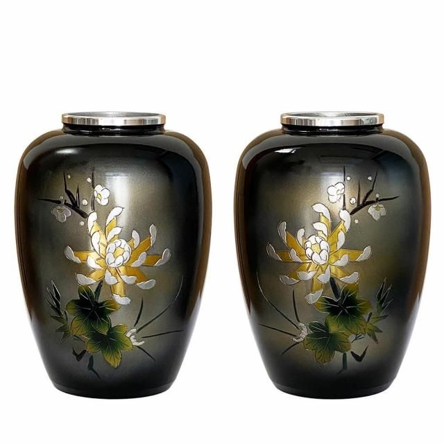 仏壇用花瓶/仏間用花瓶 太夏目菊四君子彫金9号 - 仏壇仏具の