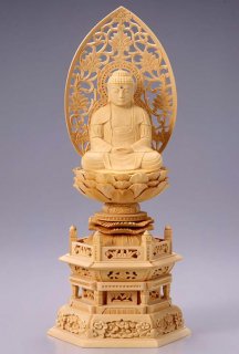 仏像 座釈迦 釈迦如来（白木 桧・六角座） 2.5寸