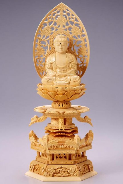 仏像 座釈迦 釈迦如来（白木 桧・ケマン座） 3.0寸 - 仏壇仏具の
