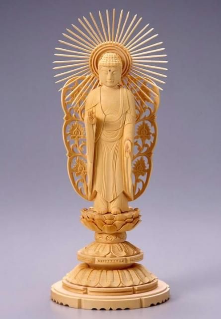 仏像 西立弥陀 阿弥陀如来(白木 桧・丸台座) 4.0寸 - 仏壇仏具 仏像 西立弥陀 阿弥陀如来(白木 桧・丸台座) 4.0寸 - 仏壇仏具