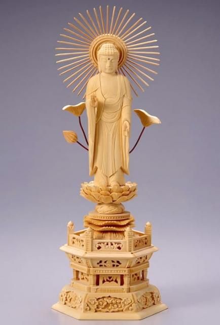 仏像 阿弥陀如来 東立弥陀(桧/ヒノキ・六角座) 3.5寸-