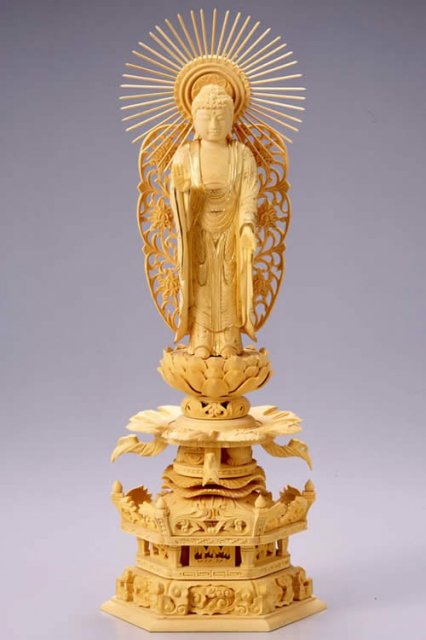 仏像 西立弥陀 阿弥陀如来（柘植 ツゲ・ケマン座） 4.0寸 - 仏壇