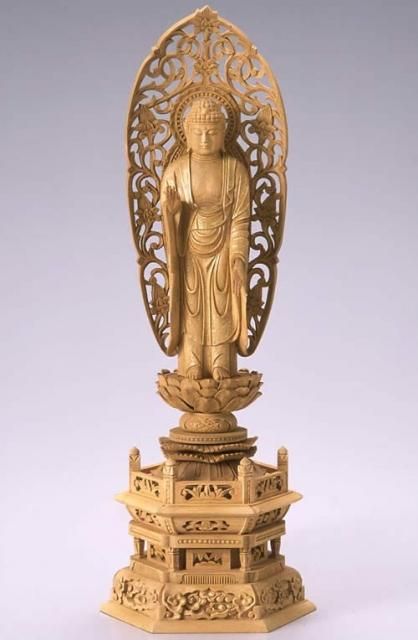 舟立阿弥陀如来像　浄土宗　仏像　仏具　5号 福和屋 仏像 浄土宗 時宗 阿弥陀如来 立像 柘植六角台座 舟型