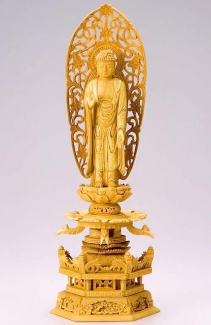 舟立阿弥陀如来像　浄土宗　仏像　仏具　5号 仏像 舟立弥陀 阿弥陀如来（樟 クス・ケマン座） 4.0寸 - 仏壇仏具の