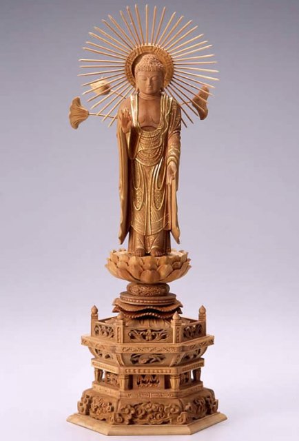 仏像 東立弥陀 阿弥陀如来（白檀・六角座） 5.0寸 - 仏壇仏具のまごころショップ安伽堂