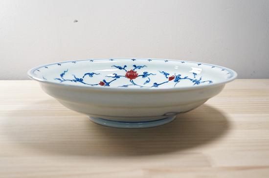 青花釉裏紅 リム鉢 平戸藤祥五光窯 三川内焼 磁器 直径250×高さ60mm