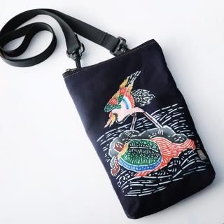 【未使用品】萬祝染　長着　鈴染　鴨川　萬祝 藍染め巾着 鶴亀 鴨川萬祝染 鈴染【クリックポスト可】