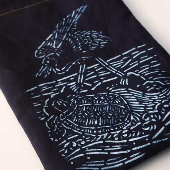 【未使用品】萬祝染　長着　鈴染　鴨川　萬祝 送料無料】Tシャツ 和柄 鴨川萬祝染鈴染 鶴亀日の出 | KamogawaDG