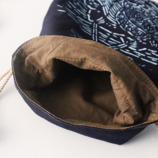 藍染め巾着 鶴亀 鴨川萬祝染 鈴染【クリックポスト可】