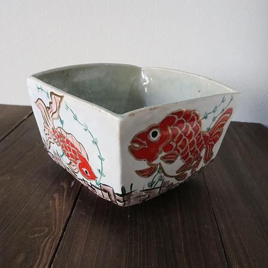 金魚文 角鉢 笠間焼 井上憲一郎 直径200×高さ120mm | 井上憲一郎さんの