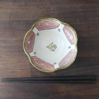 小鉢 鳥 ピンク 絵付け 加藤淳 美濃焼 (約)直径10.5×高さ4cm