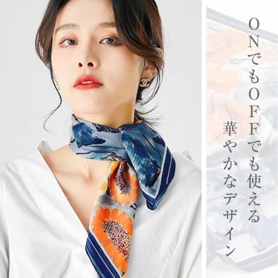 花咲か爺さん　新品未使用　シルク100%　アンサンブル 6A級12匁シルク100% 花柄スカーフ(約53×53cm)- シルク専門店SIL