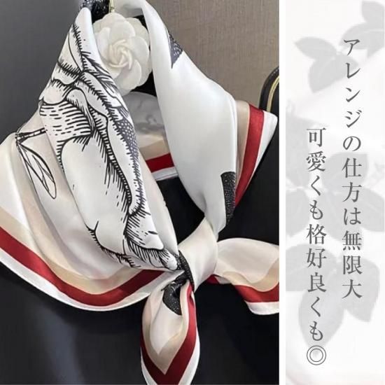 6A級12匁シルク100% 花柄スカーフ(約53×53cm)- シルク専門店SIL