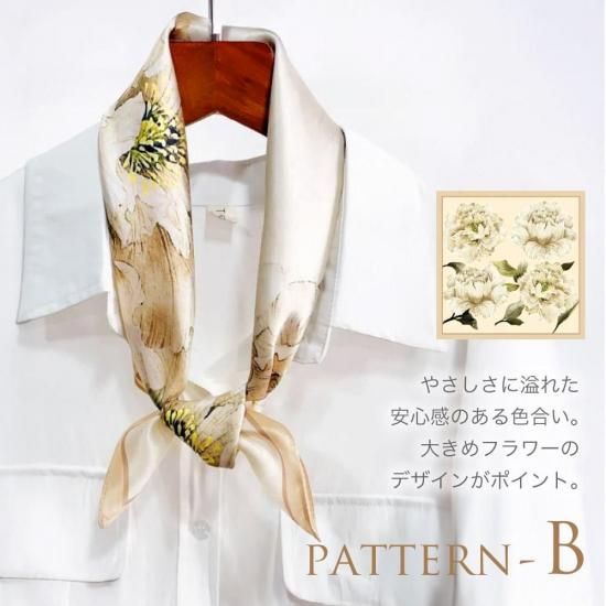 花咲か爺さん　新品未使用　シルク100%　アンサンブル 6A級12匁シルク100% 花柄スカーフ(約53×53cm)- シルク専門店SIL