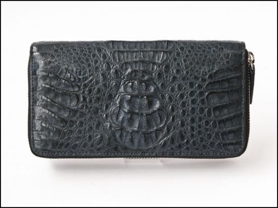 SALE★ゴダンカイマンワニ革Wテール革Wラウンドジッパー 長財布 8074BK