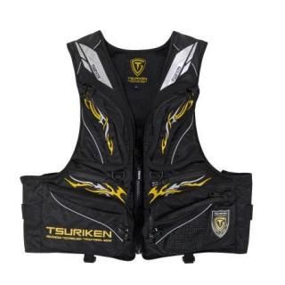 TSURIKEN ライフジャケット L 黒・赤 フローティングベスト | 釣研- TSURIKEN
