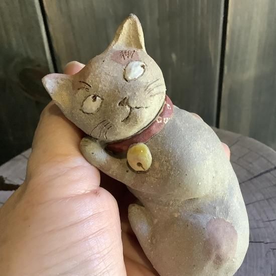 めい窯 猫の置物・002 - うつわ青文字
