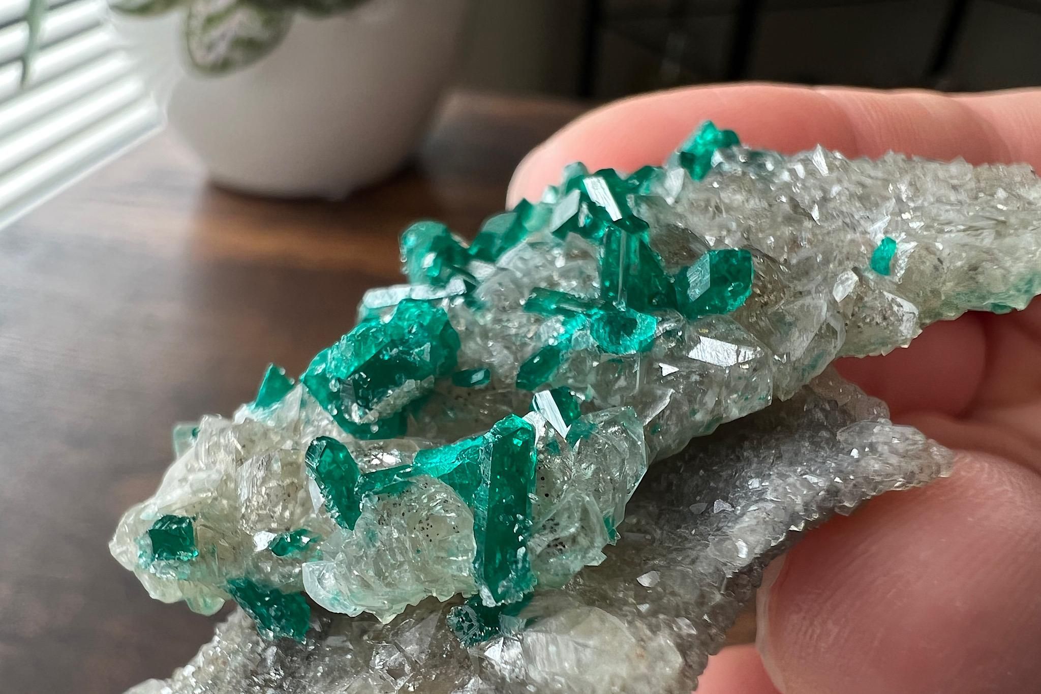 クォーツ＆ダイオプテーズ 水晶＆翠銅鉱 珪孔雀石 結晶 原石