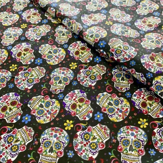 メキシコ製生地】シュガースカル柄（ブラック）【1単位/155×50cm】