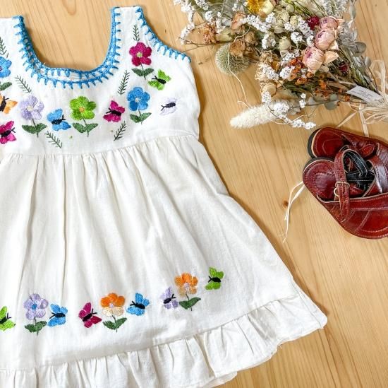 メキシコ刺繍 ベビー キッズワンピース サイズ 90 100 ノースリーブオフホワイト メキシコ雑貨 民芸品の通販 こらそん メキシコ刺繍 ベビー キッズワンピース サイズ 90 100 ノースリーブオフホワイト メキシコ雑貨 民芸品の通販 こらそん