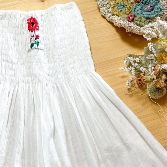 メキシコ刺繍 キッズワンピース サイズ 130 150 ベアトップ白