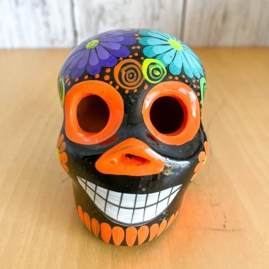 メキシコ産】セラミック製ガイコツM(ブラック) 頭蓋骨 メキシコ産】セラミック製ガイコツM(ブラック) 頭蓋骨