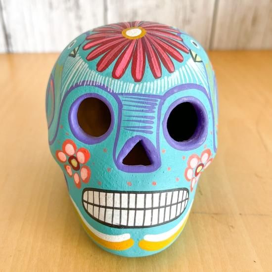 メキシコ産】セラミック製ガイコツL(ライトブルー) 頭蓋骨 メキシコ産】セラミック製ガイコツL(ライトブルー) 頭蓋骨