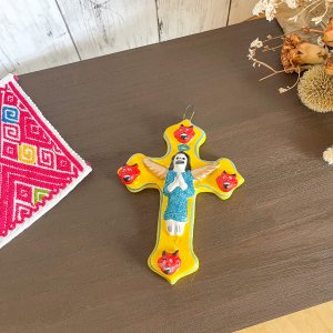 【メキシコ製】陶器のクロスオーナメント（天使）十字架 クルス  壁掛け 壁飾り オブジェ