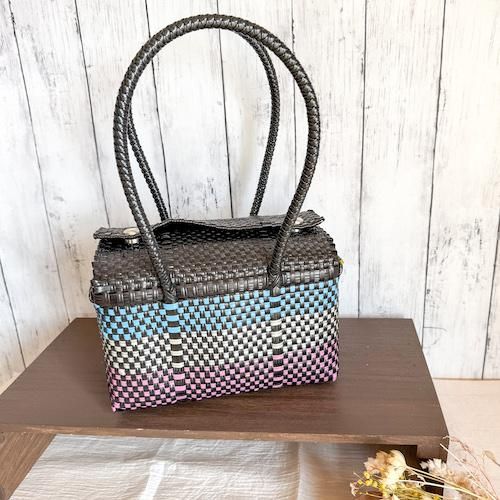メキシコ製】メルカドバッグ蓋付きS ボックス型（ボーダー