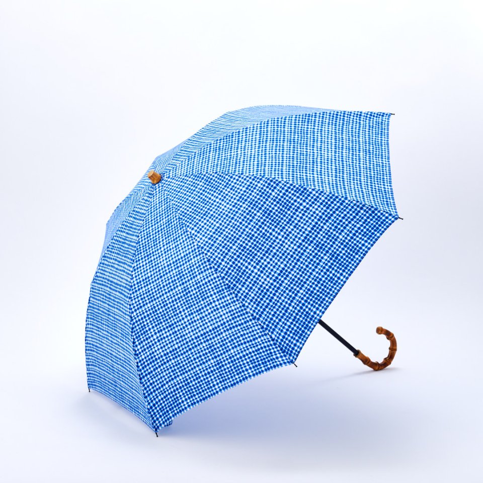 ドローイングチェック折りたたみ傘（ライトブルー） - BonBonStore Online Shop