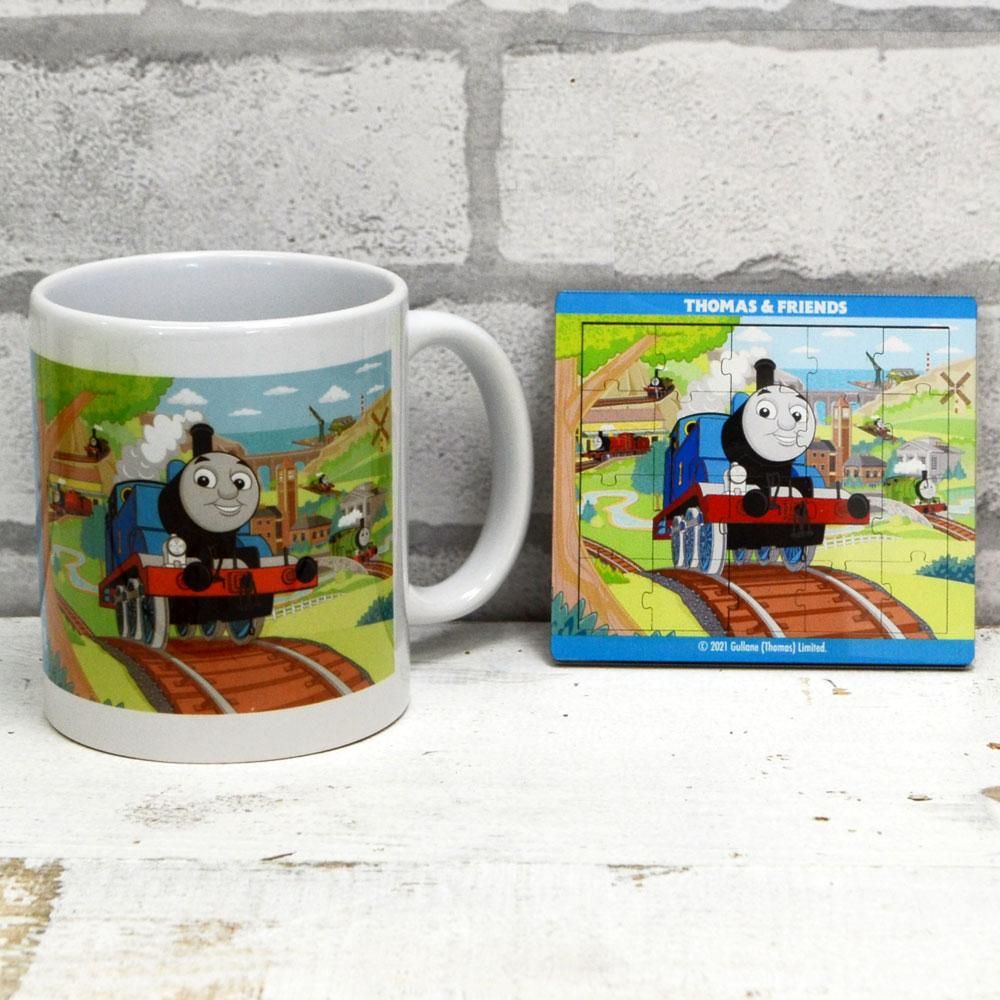 マグカップ＆木製ジグソーコースター （ブルー） TO - トーマス
