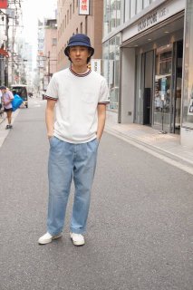 『FELCO 』(フェルコ)ピケクルーネック半袖ポケットTシャツ　 NAVY/WHITE　日本製