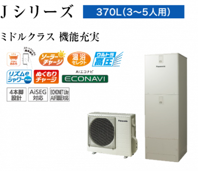 HE-JU37LQS 370L 一般地向け フルオート ミドルクラス ウルトラ高圧 パナソニック エコキュート リモコン・脚カバー付き 本州送料無料 代引き不可の商品画像