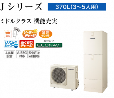 HE-J37LQS 370L 一般地向け フルオート ミドルクラス パナソニック エコキュート リモコン・脚カバー付き 本州送料無料 代引き不可の商品画像