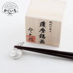 薩摩錫器　箸置 ねこ　白加工　＜薩摩錫器工芸館＞