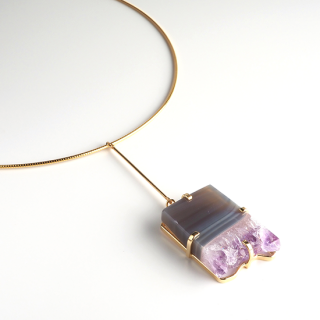 【一点物】アメジスト(紫水晶・パープルC) 天然石 チョーカーネックレス-GP ゴールド