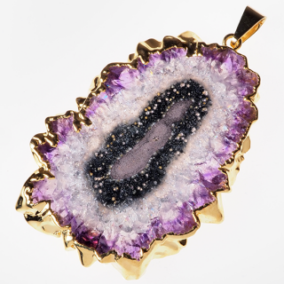 フラワーアメジスト(紫水晶・パープルB) 天然石 原石ペンダントトップ-ゴールドカラー