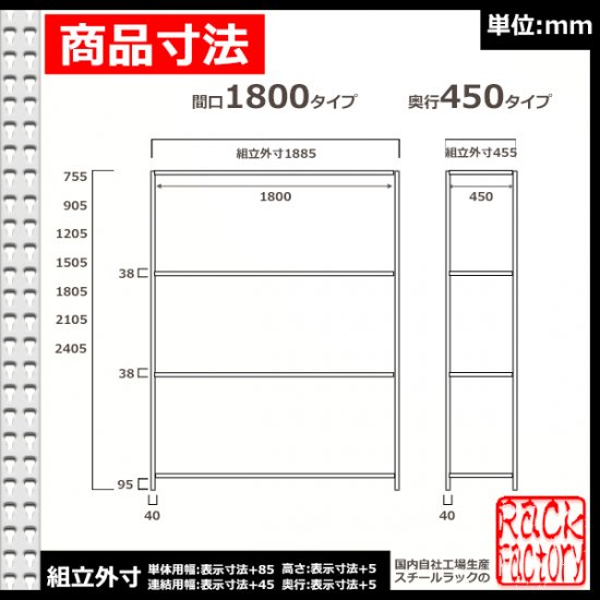 スチールラック 幅180×奥行45×高さ210cm 7段 ボルトレスラック 耐荷重