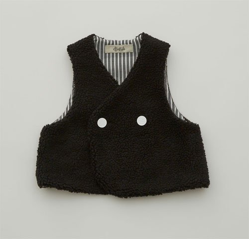 【eLfinFolk】Sheep boa Baby vest  reversible(80〜100）black　2023AW