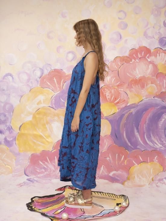 【TSUMORI CHISATO】 プリント裏地 タックフレア コート SEA PARADISE PRINT DRESS - TSUMORI CHISATO