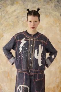 TROMPE-L'OEIL DENIM PRINT CARDIGAN