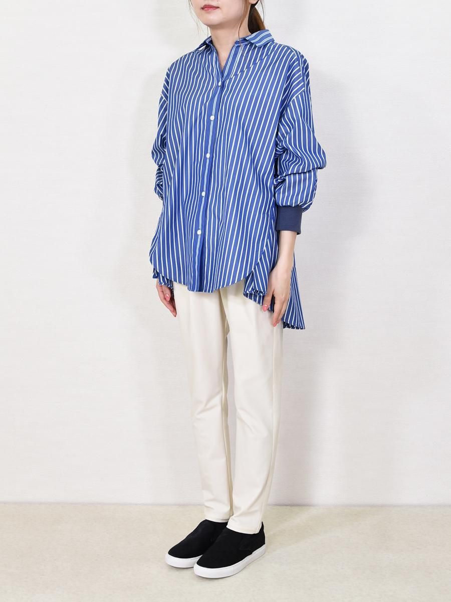 Lallia Mu(ラリアムー)バックプリーツ・ストライプシャツの通販