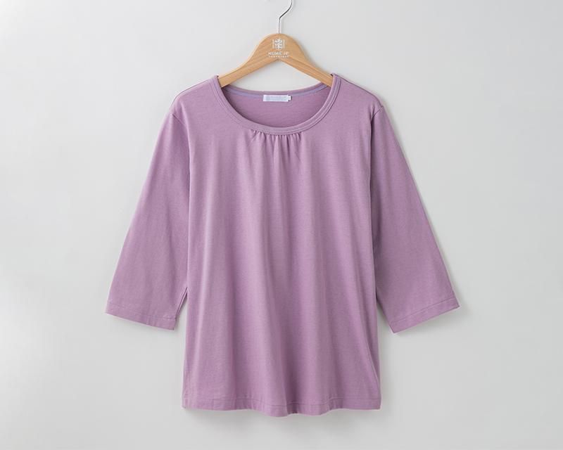 リラクシング ギャザーtシャツ 七分袖 浅紫 久米繊維オンラインショップ 日本製 国産 無地tシャツ