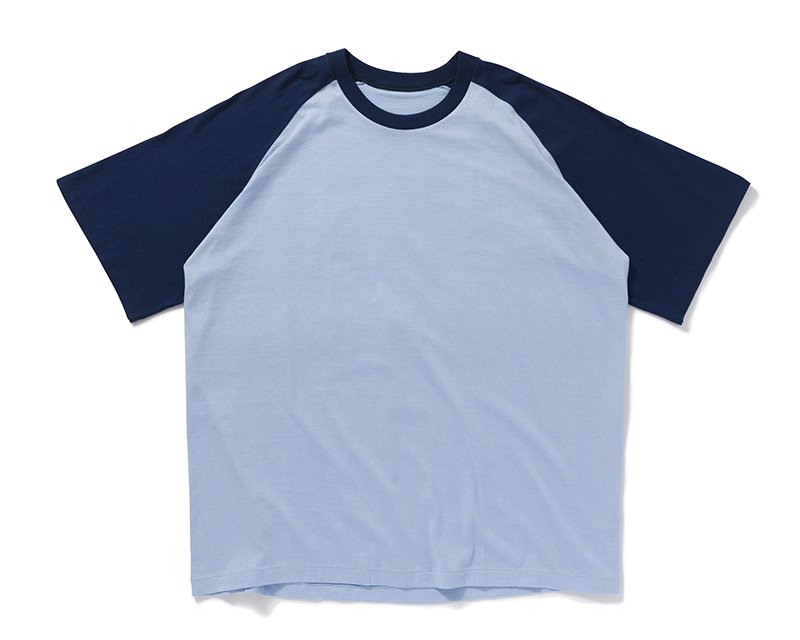 ビッグラグランTシャツ 半袖 ブルー×ネイビー 久米繊維オンラインショップ 日本製・国産・無地Tシャツ